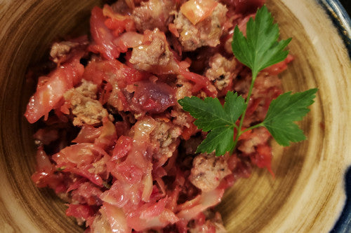 Beef, Cabbage, and Beet Hash