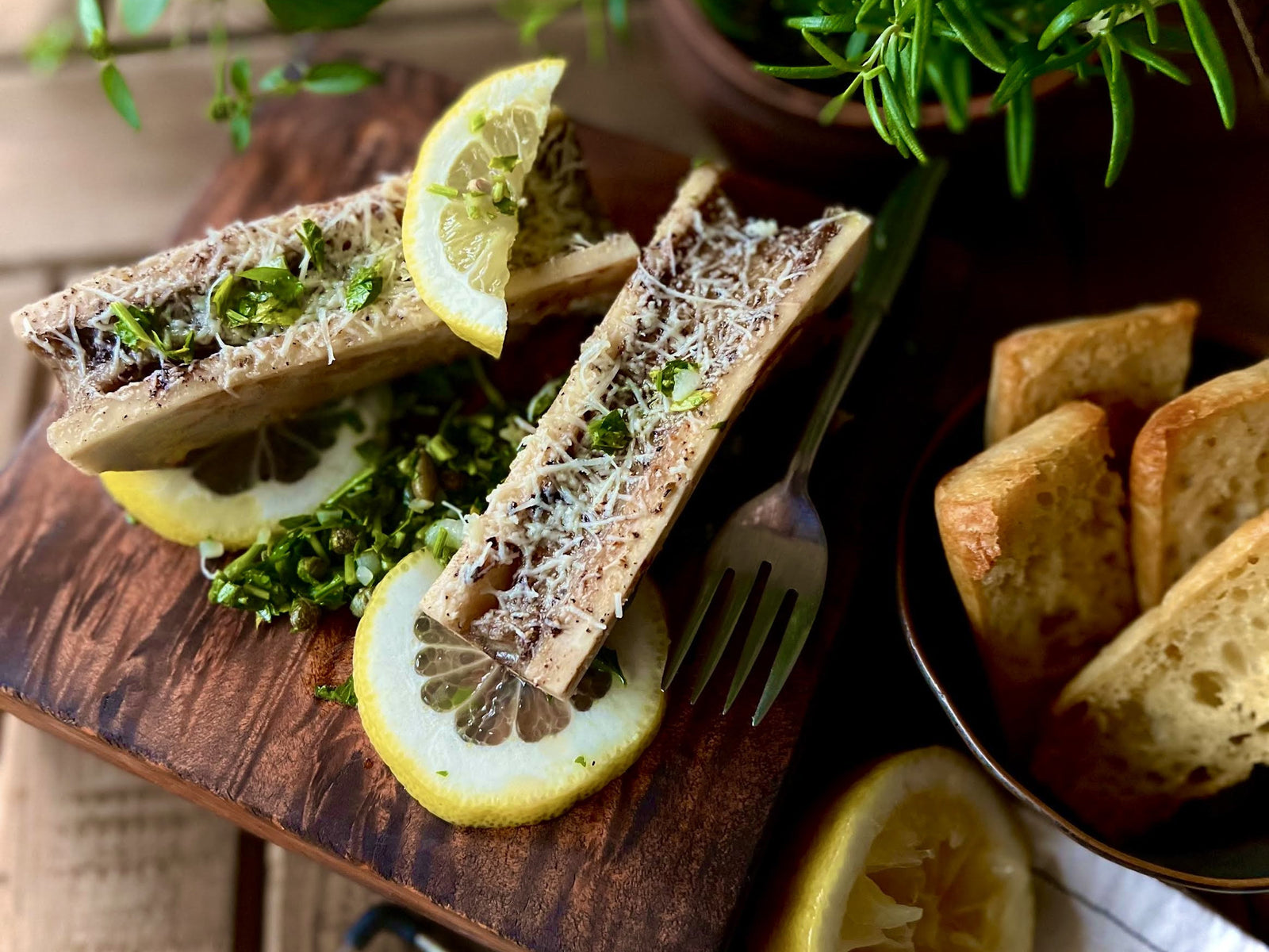 Roasted Bone Marrow with Raw Goat Kidchego Cheese