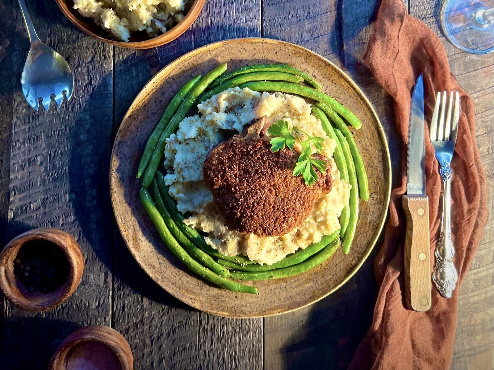 Horseradish Parmesan Einkorn Crusted Pork Chops