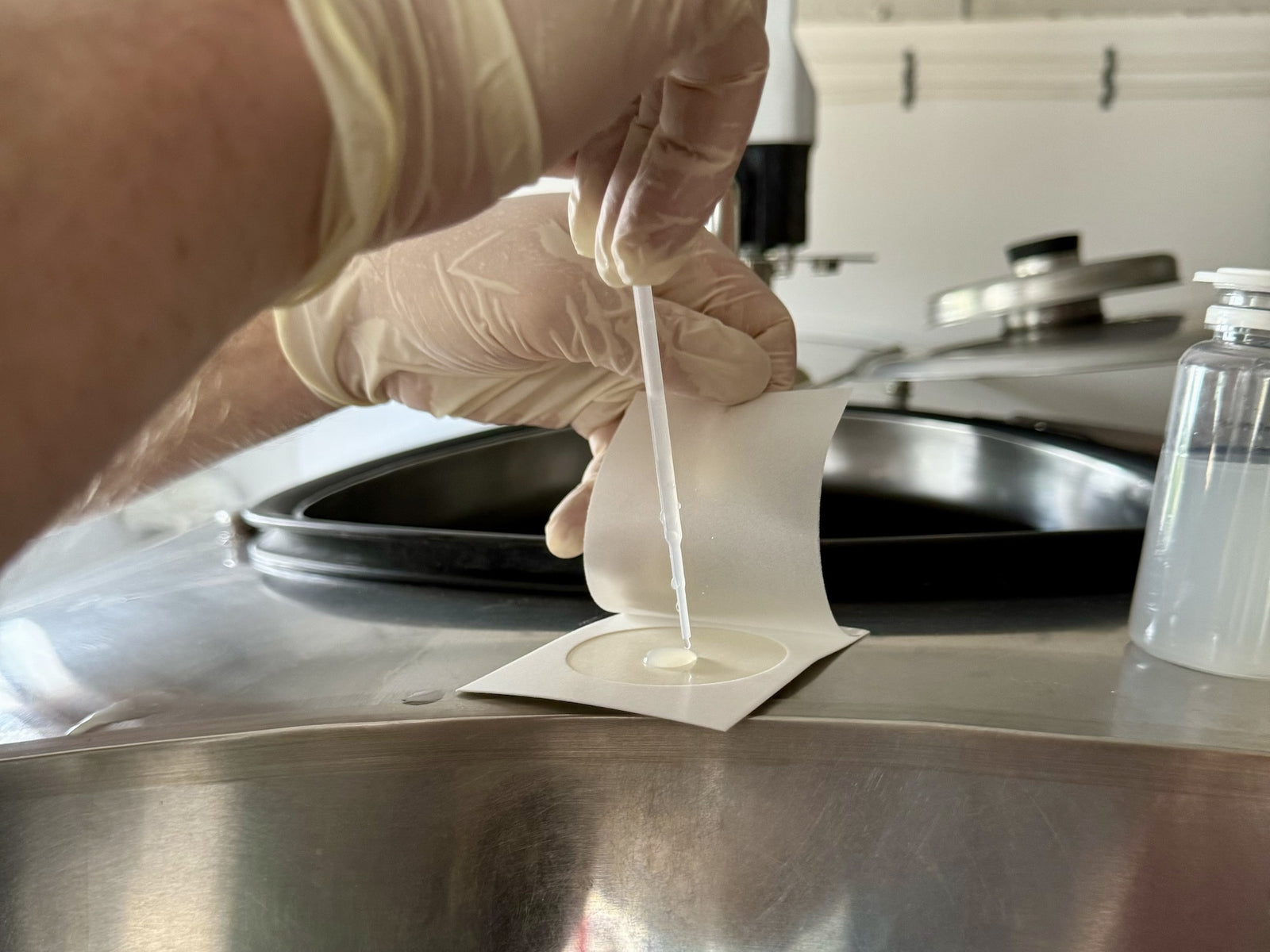 Here's how we test our raw cow milk on site. Cleanliness so important!