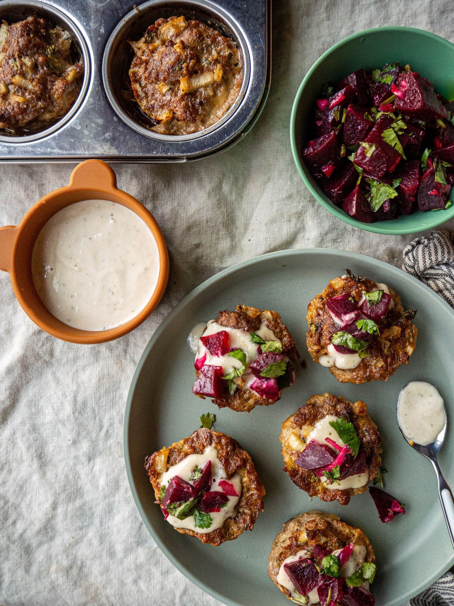 Mini Lamb Meatloaf Cups with Beets & Yogurt Sauce