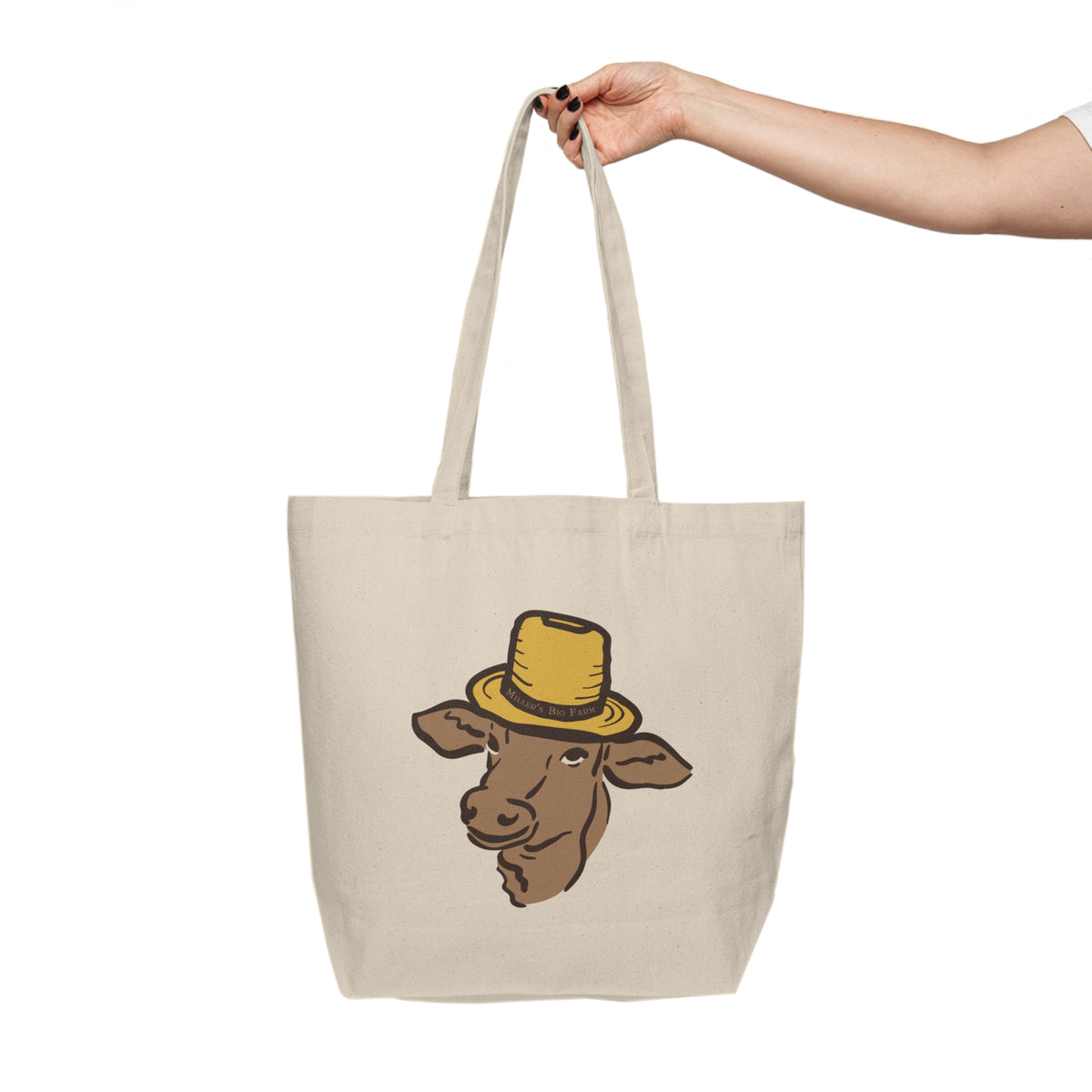 Canvas Shopping Tote - Miller's Bio Farm Logo + Goodbye Supermarket Hello Small Farm