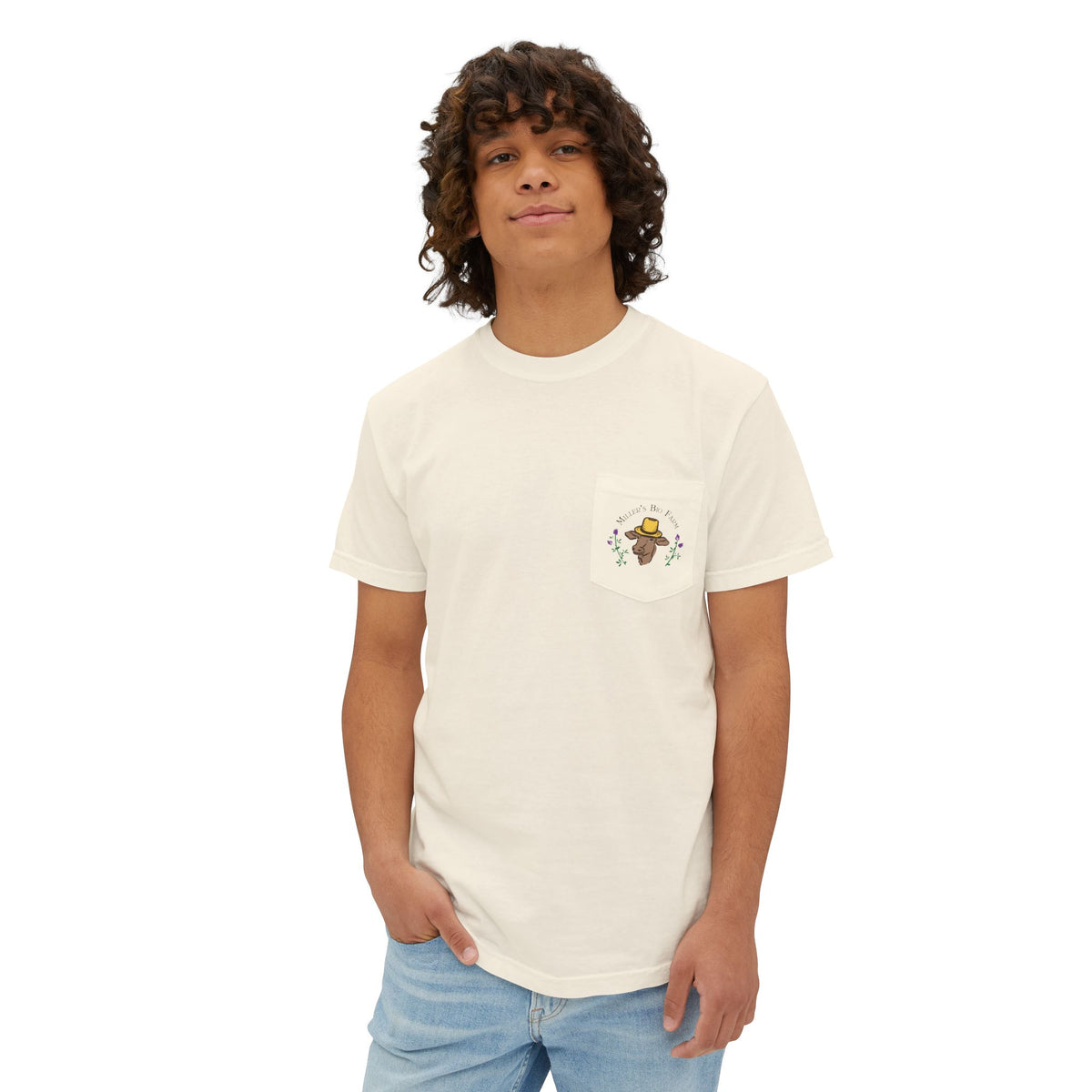 Unisex Pocket T-Shirt - Miller's Bio Farm - Goodbye Supermarket Hello Small Farm