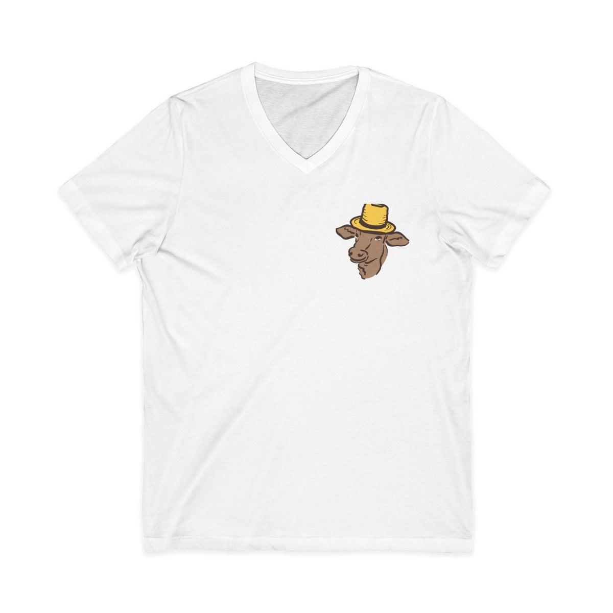 Adult White Jersey Short Sleeve V-Neck Tee - Miller's Bio Farm Logo