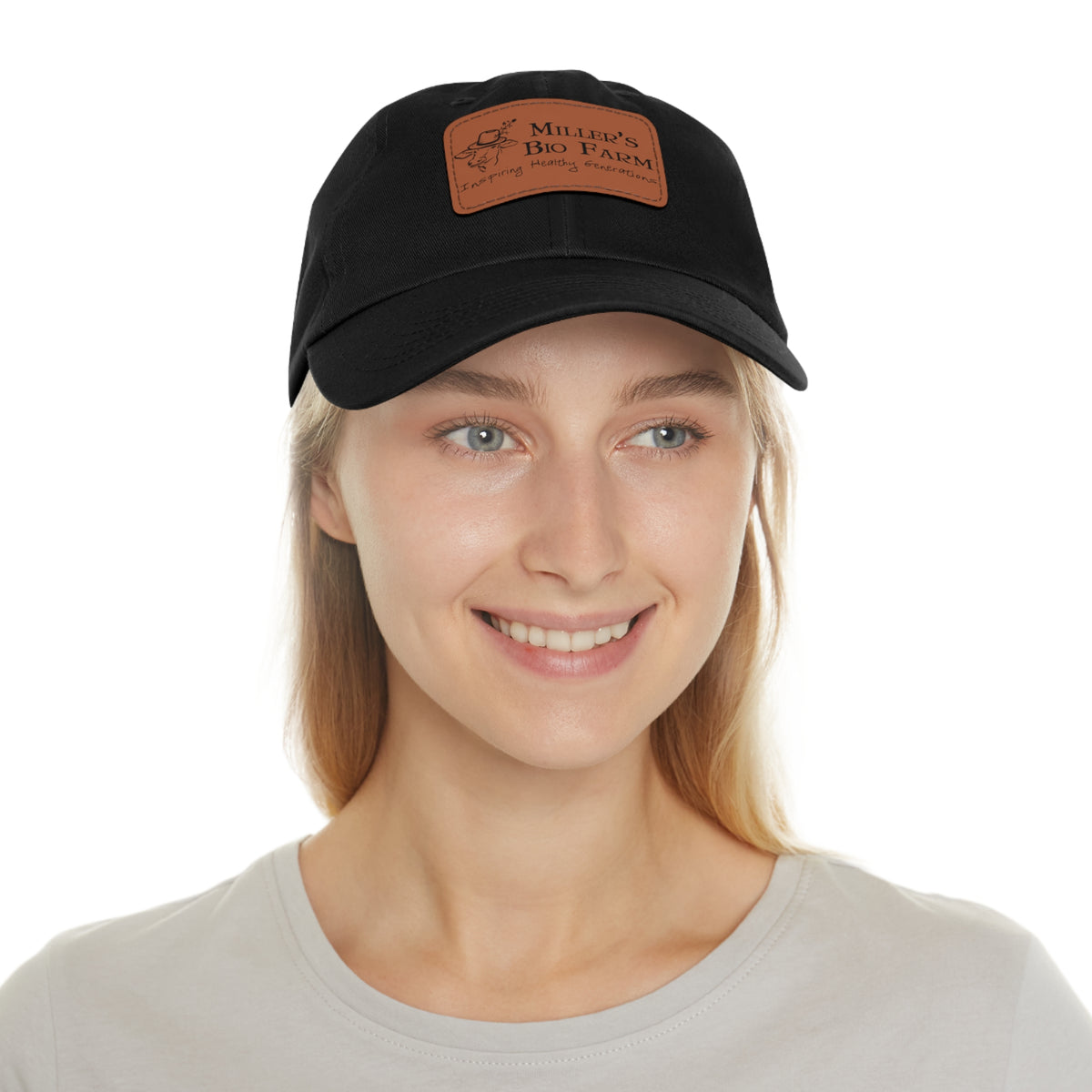 Dad Hat with Leather Patch (Rectangle) - Miller's Bio Farm