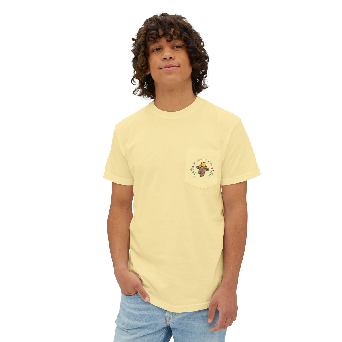 Unisex Pocket T-Shirt - Miller's Bio Farm - Goodbye Supermarket Hello Small Farm