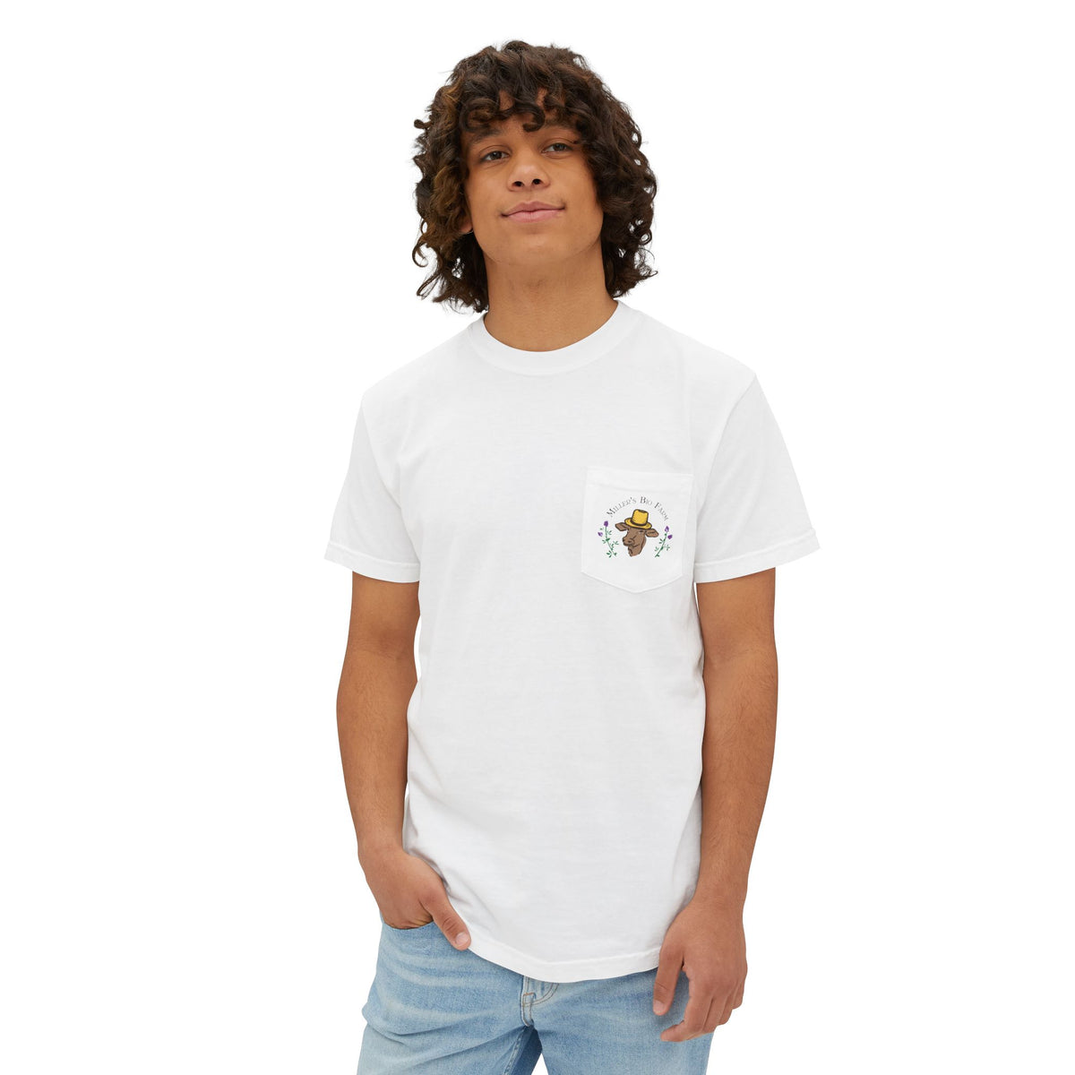 Unisex Pocket T-Shirt - Miller's Bio Farm - Goodbye Supermarket Hello Small Farm