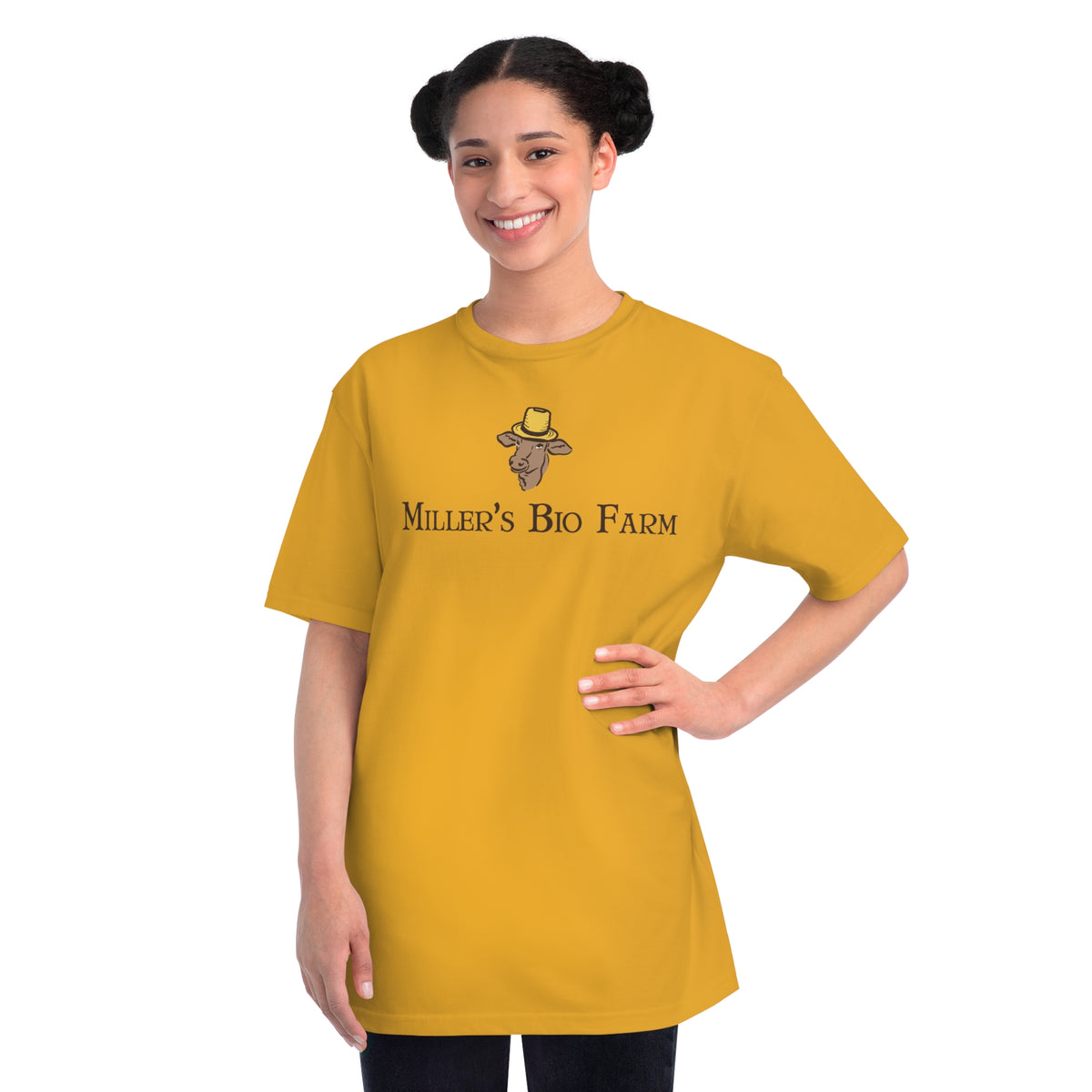 Adult Beehive Organic Classic T-Shirt - Adult Unisex - Miller's Bio Farm Logo Front & Goodbye Supermarket Back
