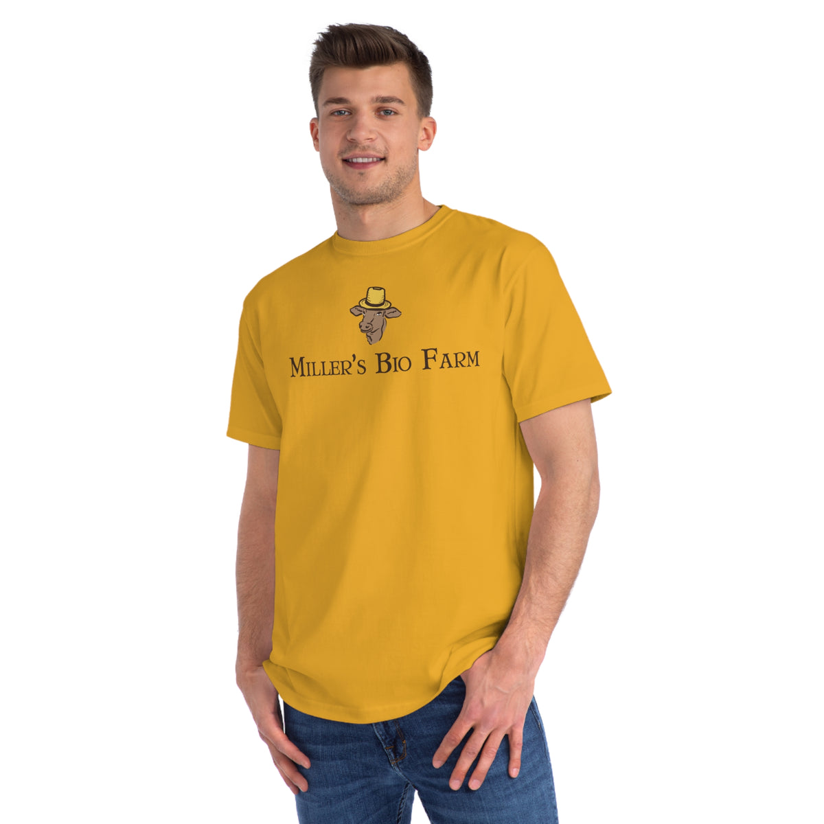 Adult Beehive Organic Classic T-Shirt - Adult Unisex - Miller's Bio Farm Logo Front & Goodbye Supermarket Back